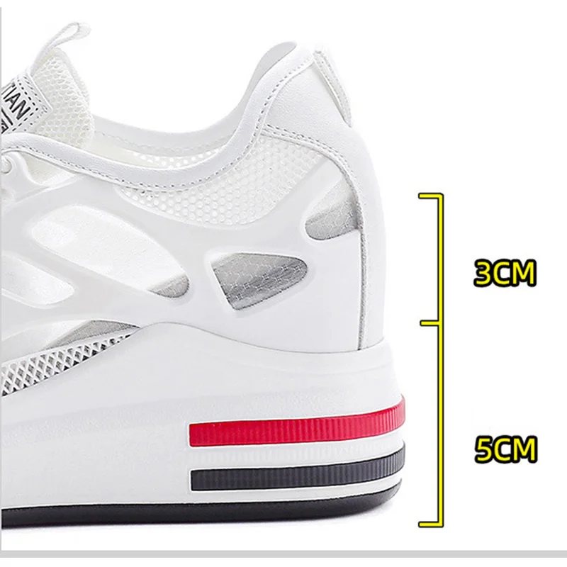 Spring Summe Mesh Shoes Women Black & White Platform Sneakers Soft Comfort Flat Casual Shoes Height Increasing 8cm DX941
