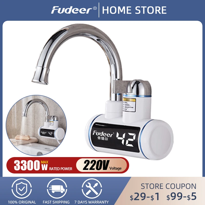 Fudeer – chauffe-eau électrique instantané sans réservoir, 220 W, 3000 V, affichage LED, pour la cuisine et la salle de bain, eau chaude