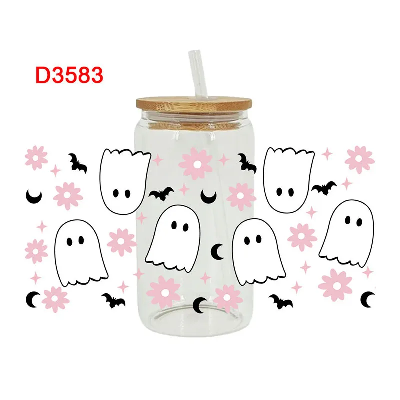 UV DTF Transfer Sticker Halloween Horry For The 16oz Libbey Glasses Wraps Bottles Cup Sticker DIY Waterproof D3583