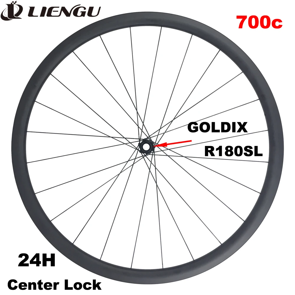 440g 700c Road Disc Bike Carbon Front Wheel GOLDIX R180SL Hub Tubeless Asymmetry 25mm Depth 25mm Width 700 Wheelset