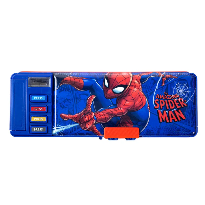 صندوق قرطاسية إبداعي متعدد الوظائف من ديزني سبايدر مان للأولاد والبنات، مقلمة قفل بكلمة مرور للأطفال، لعبة للاستخدام المدرسي