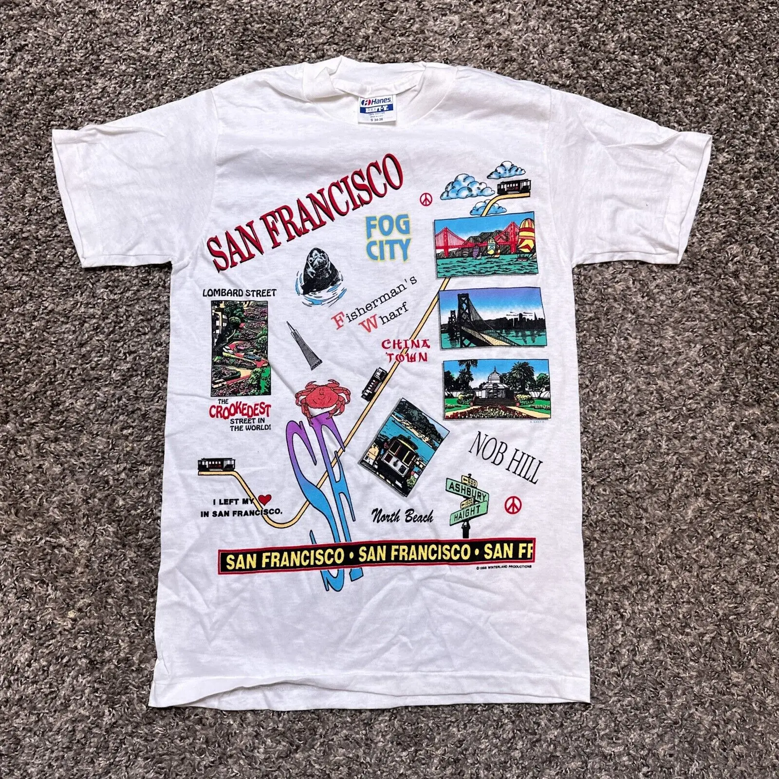 San Francisco Fog City Shirt Adult Small White Landmark Pictures