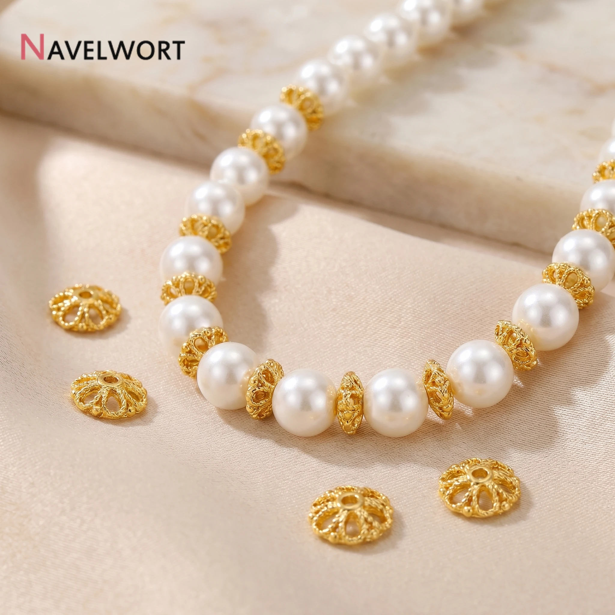 10/20Pcs 14K Gold Plated Brass Metal Round Flower Bead Caps,For Bracelet Necklace Making Accessories,Jewelry Materials