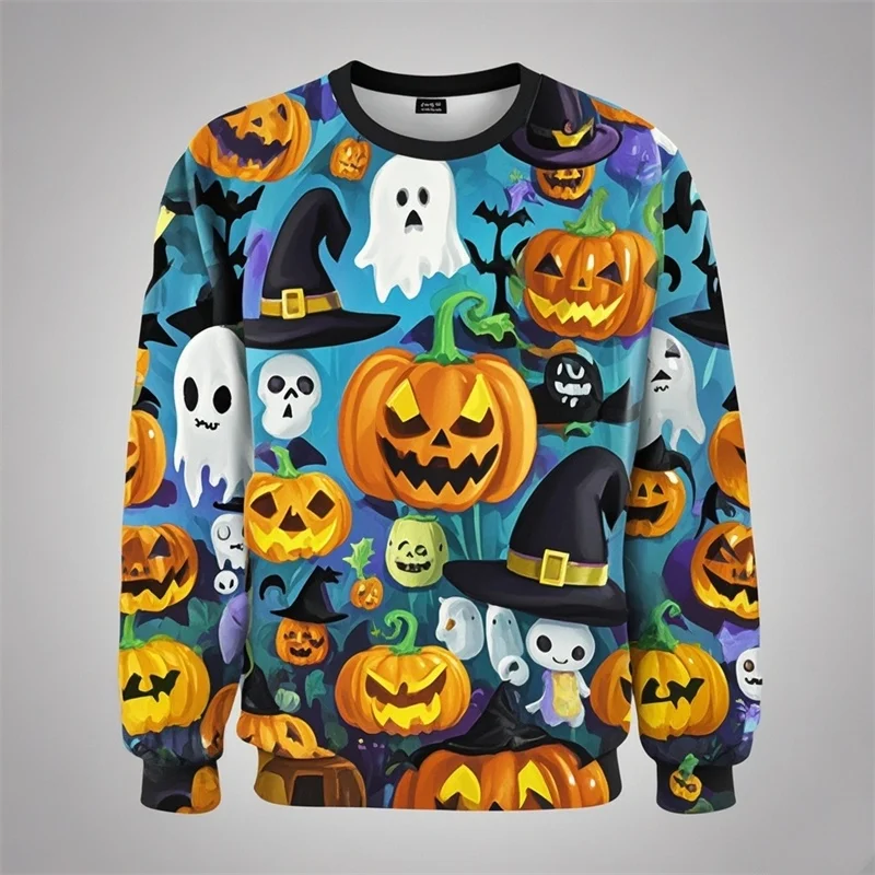 Hararjuku 3D Horror Happy Halloween Printing Sweatshirts Pumpkins Graphic Round Neck Hoodie Kid Funny Streetwear Clothing Tops