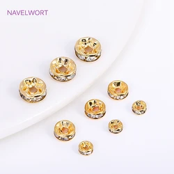 Brass 4/6/8mm 18K Gold Plated Inlaid Zircon Spacer Beads,Loose Beads DIY Bracelet Necklace Making Findings,Supplies For Jewelry
