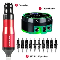 Professional Tattoo Pen Kit Aurora P1 Tattoo Machine Pen For Aurora 2 Tattoo Power Supply With 10pc Tattoo Cartridge Needles Set