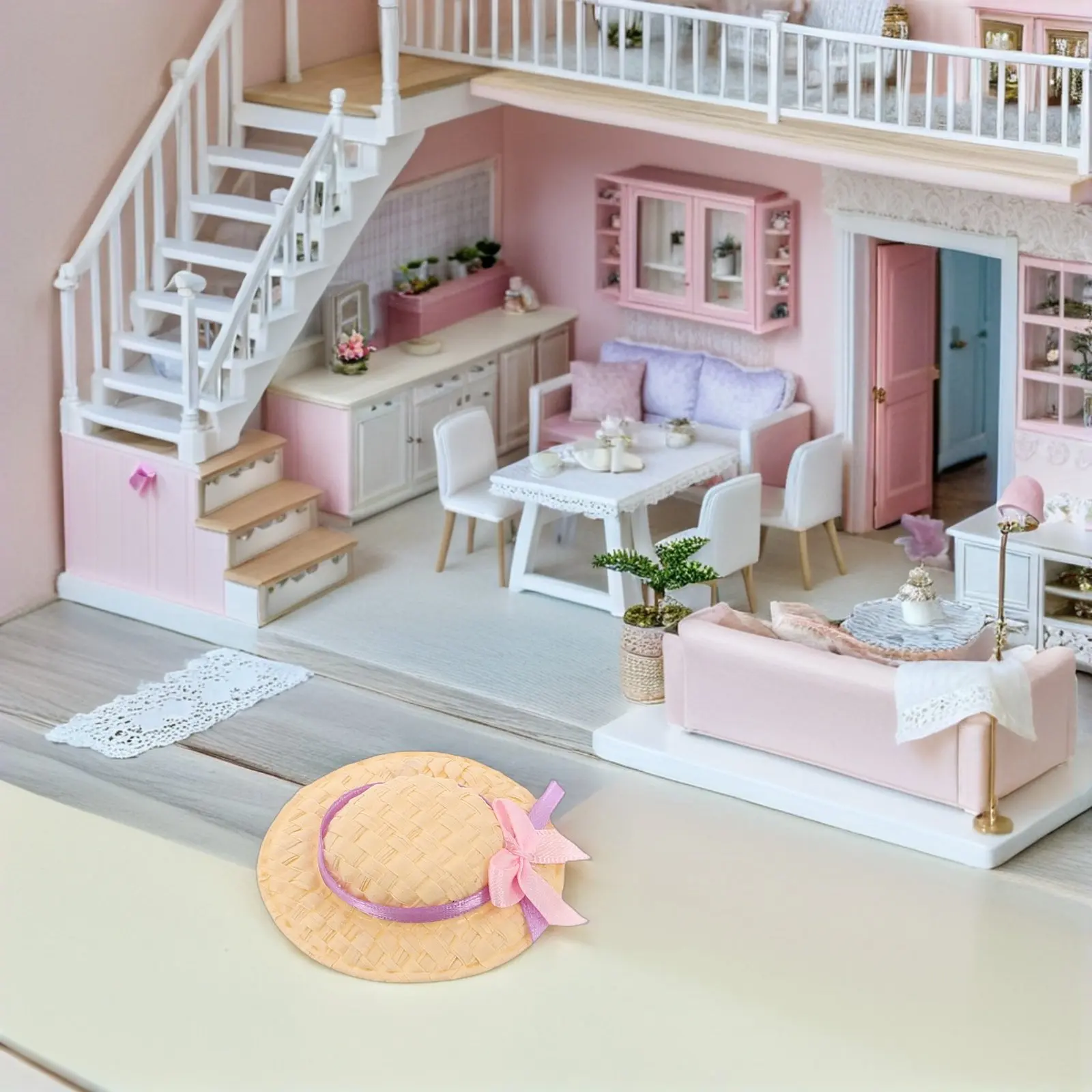 Miniature Handwoven Straw Hats Set – 4pcs Tiny Sombrero Caps for Dollhouse, Mini Scenes & DIY Craft Projects