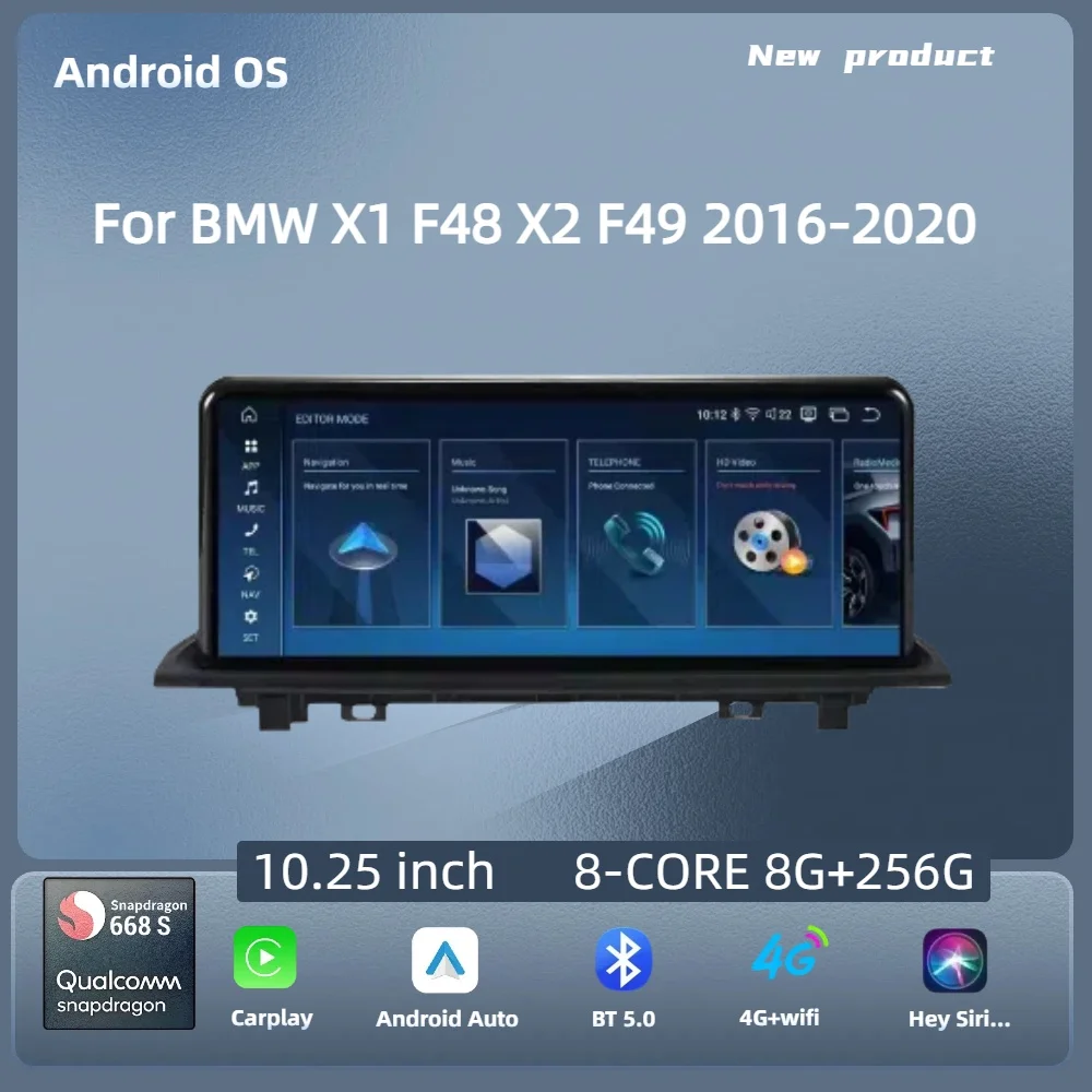 

For BMW X1 F48 X2 F49 2016-2020 Car Radio 10.25 inch Android 14 Multimedia 4G Wireless Carplay Head Unit Snapdragon 680 Screen