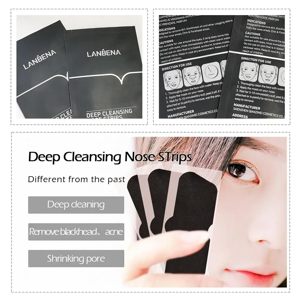 LANBENA-Cravo Removendo Tiras Nasais, Nose Sticker Cleaner, Poros Peeling, Limpeza Profunda, Cuidados com a Pele Acne, 1 5 10Pcs