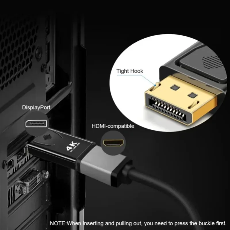 4K DisplayPort to HDMI-compatible  Adapter Cable 1080P DP to HDMI-compatible Video Audio Converter For PC TV Laptop Projector view 3