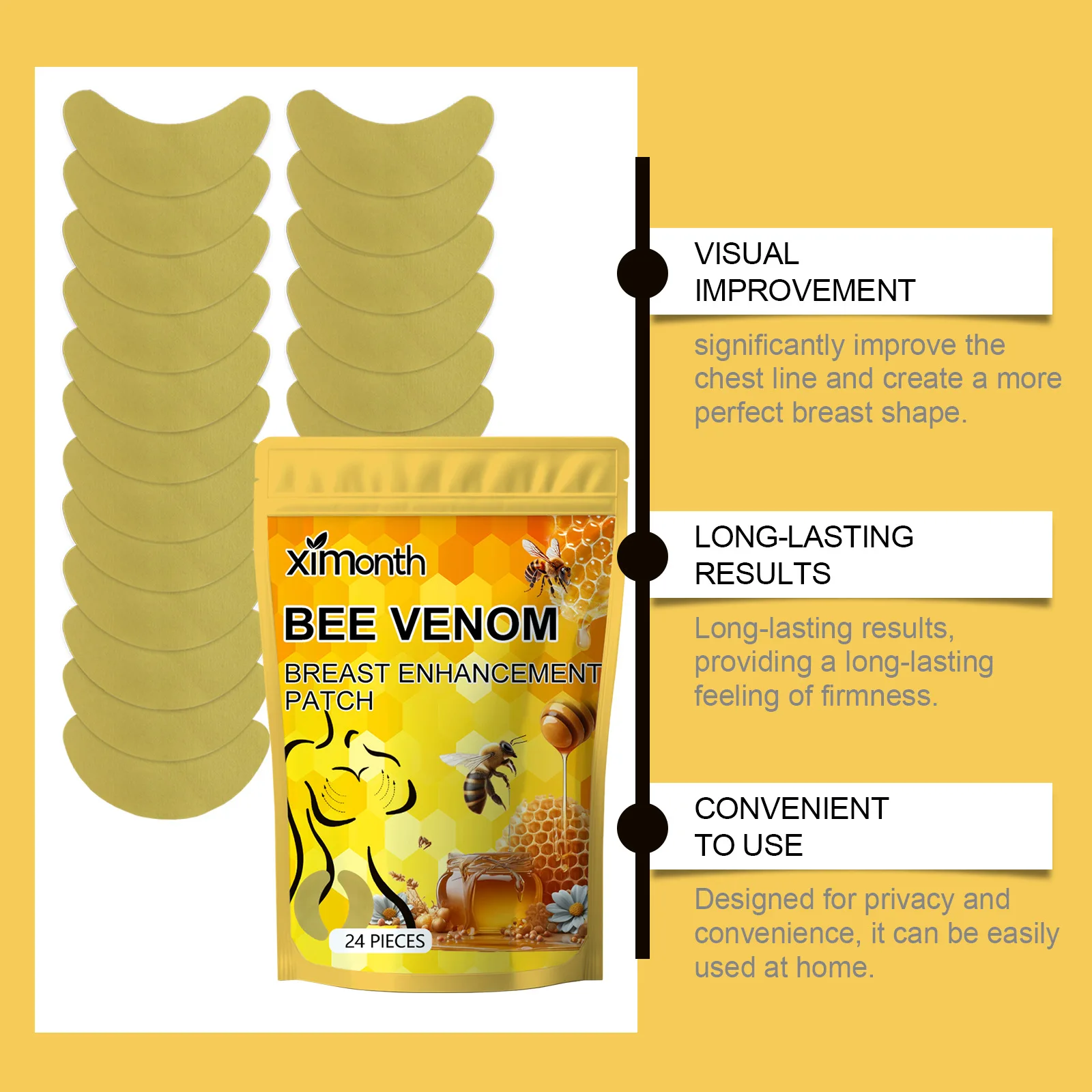 24Pcs Bee Venom Breast Enlargement Cream Patch Moisturizing Lifting Firming Natural Bust Treatment for Breast Fast Growth Chest