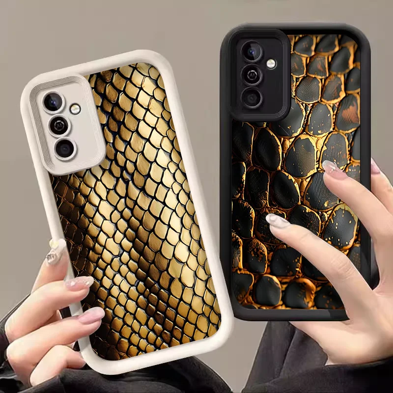 Creative Black Golden Scale Texture Printed Phone Case for Samsung Galaxy A55 A54 A53 A52 A71 A51 A50 A16 A36 A14 A15 Soft Cover