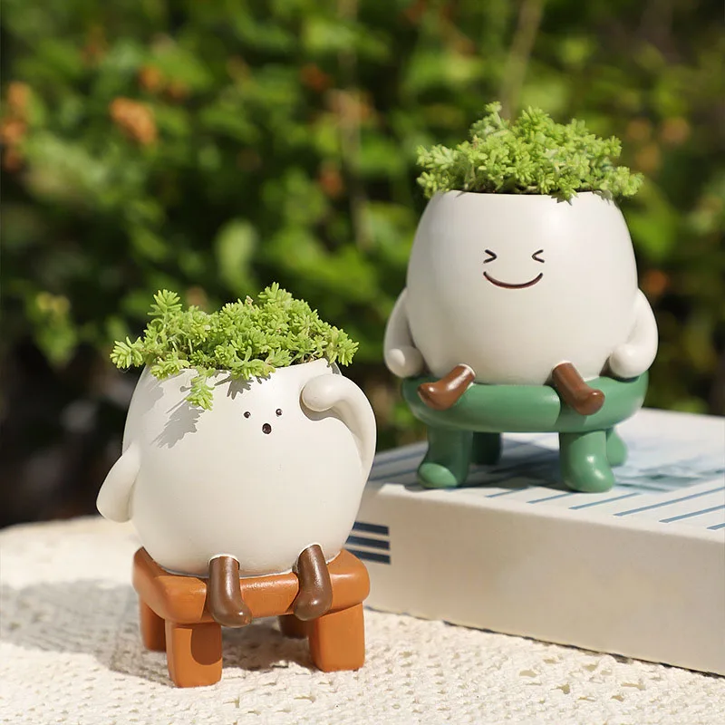 Desktop Flower Pot Mini Resin Succulent Flower Pot Container Creative Courtyard Balcony Landscape Potted Flower Utensils