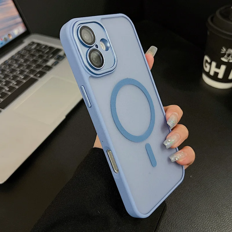 Magnetic Luxury Matte Translucent Armor Shockproof Case For iPhone 16 15 14 13 12 Pro Max Plus For Magsafe Wireless Charge Cover