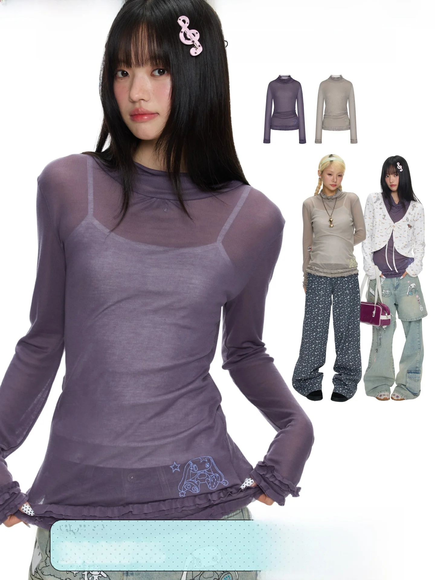 BENAND Autumn Low-Neck T-Shirt Roll-Up Sleeve Base Layer Shirt Multi-Color Micro-Lightweight Long Sleeve Commute Style Women'...