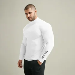 Men's Long Sleeve Compression Shirt Quick Dry Running Training Top Gym Clothing High Neck Bodybuilding T-shirt