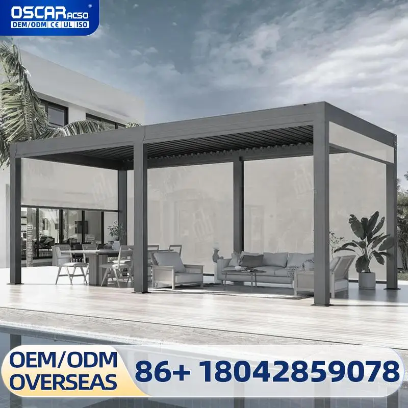 

3x3 3x4 4x4 6x4m оптовая продажа с фабрики современный открытый биоклиматический алюминий с жалюзи с моторизованным экраном для сада, патио, заднего двора