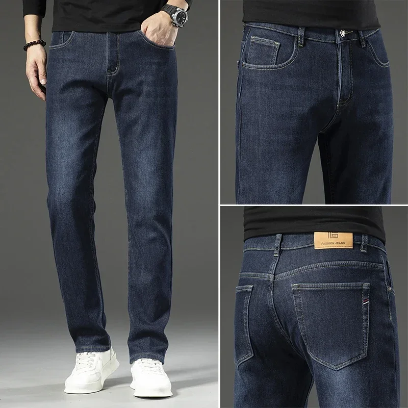 Spring and Autumn Denim Blue Gray Thick Slim Slim Straight Leg Jeans Cargo Pants Men  Teachwear  Clothes Baggy Pants