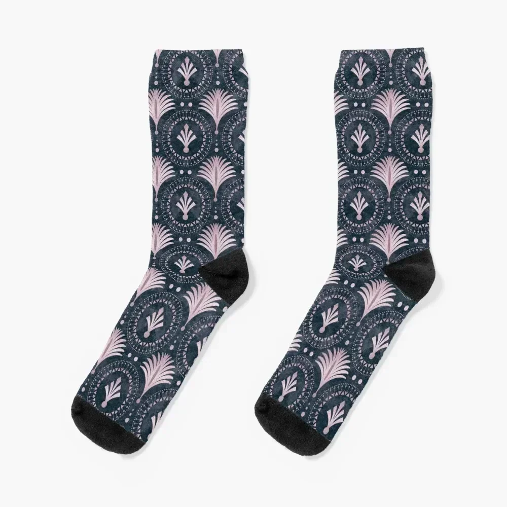 

Elegant Pink Rose Gold Blue Velvet Art Deco Pattern Socks anti slip football warm winter Men Socks Women's