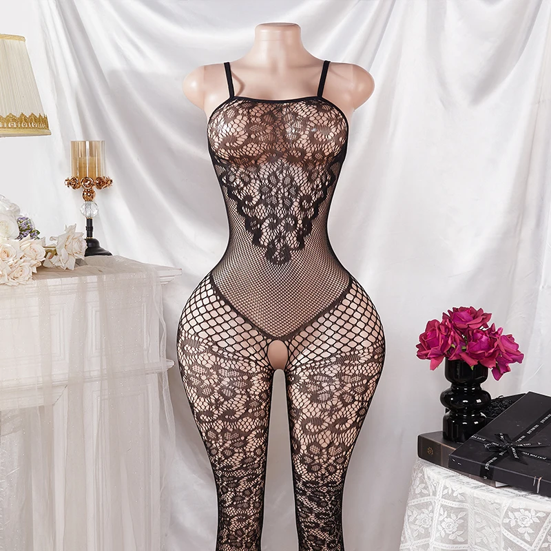 Exotic Women One-piece Transparent Hollow Out Crotchless Bodystocking Sexy Lingerie Open Bra Bodysuit Underwear Erotic Costumes image 2