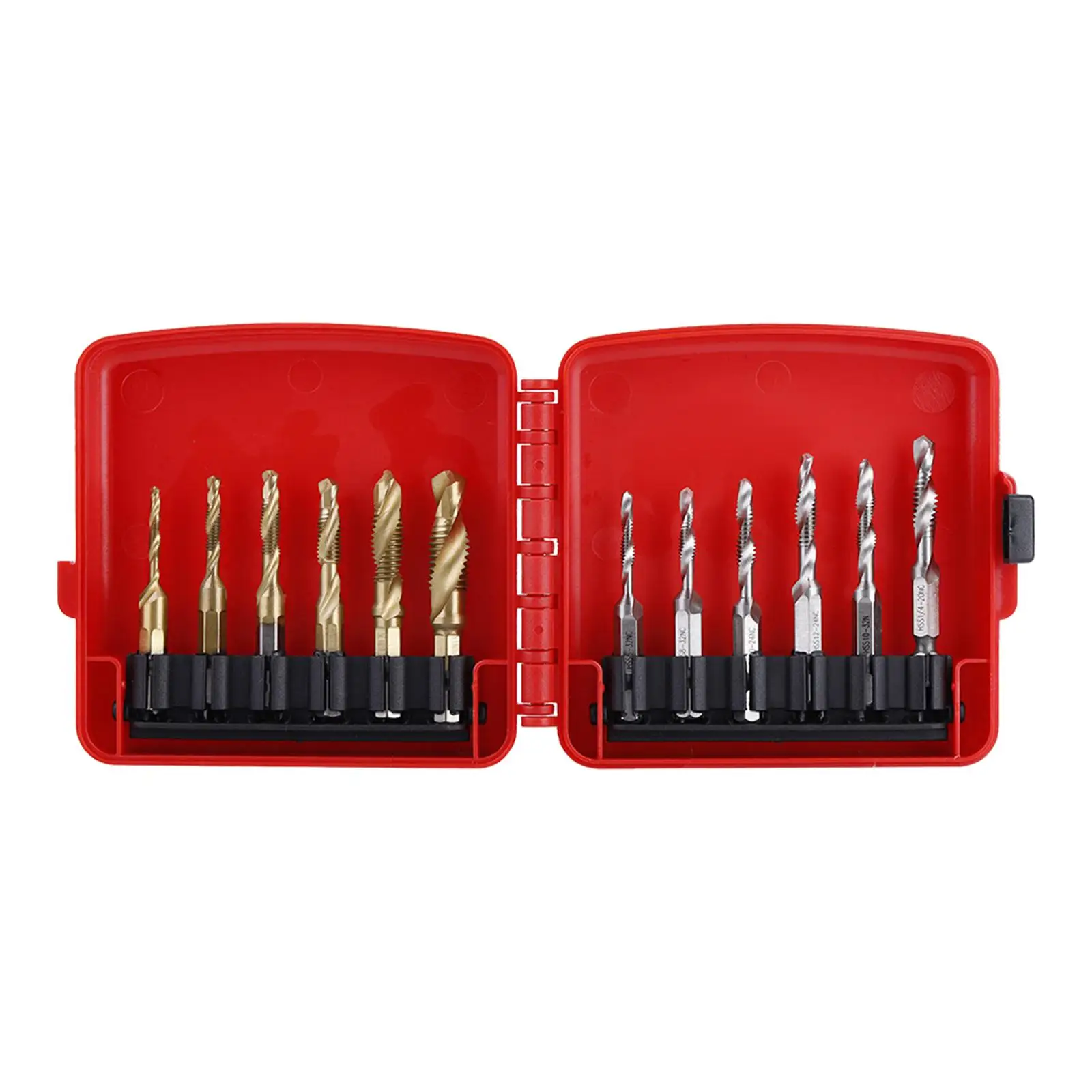 12 Pieces Tap drills bits Metric inch hexes shanks Hand Tools with red cases Screw Thread for Deburring Countersinking