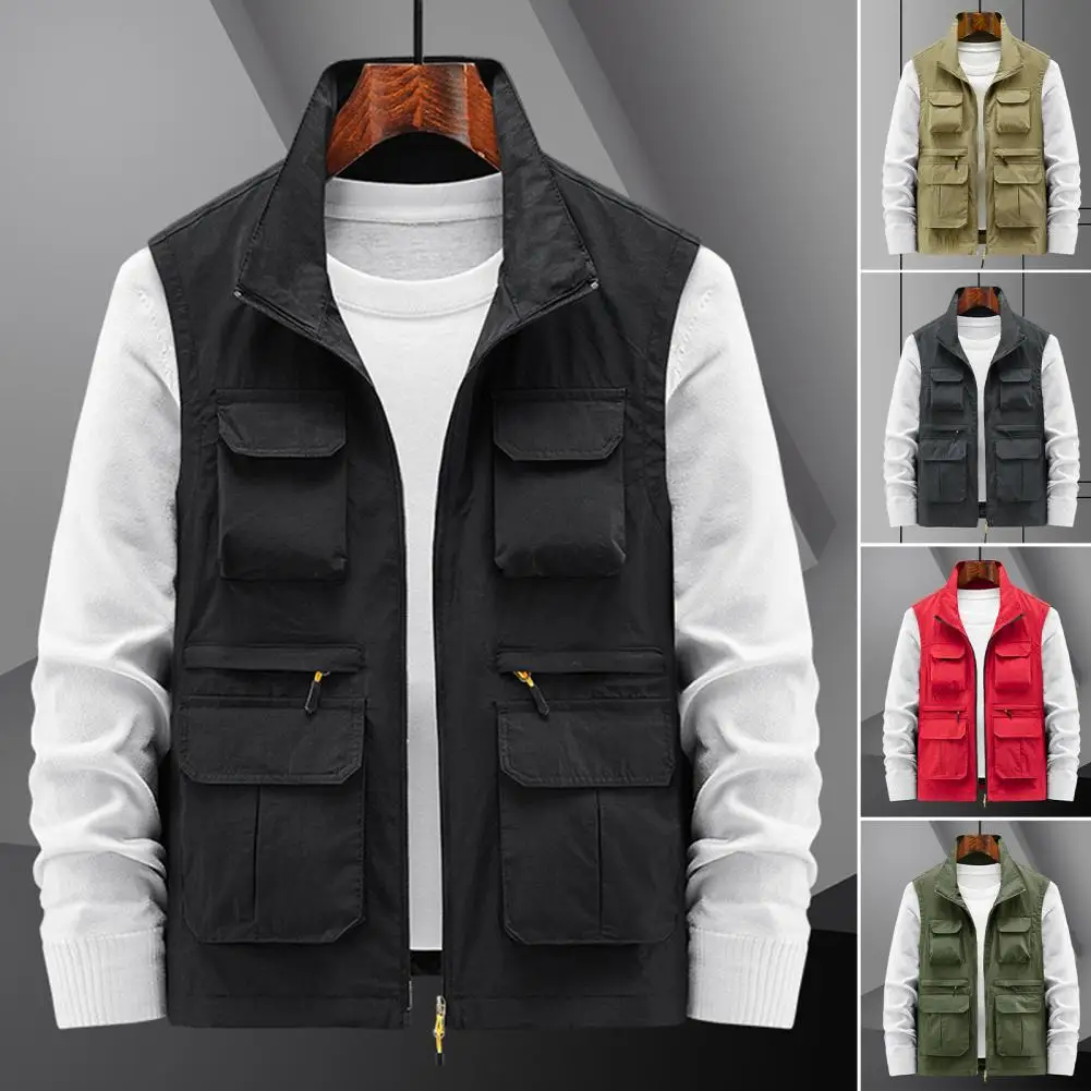 

Men Solid Casual Vest Jackets Hot Fashion Brand Outdoor Warm Windproof Coats Multiple Pockets Quick Dry Winter Vest for Fishing