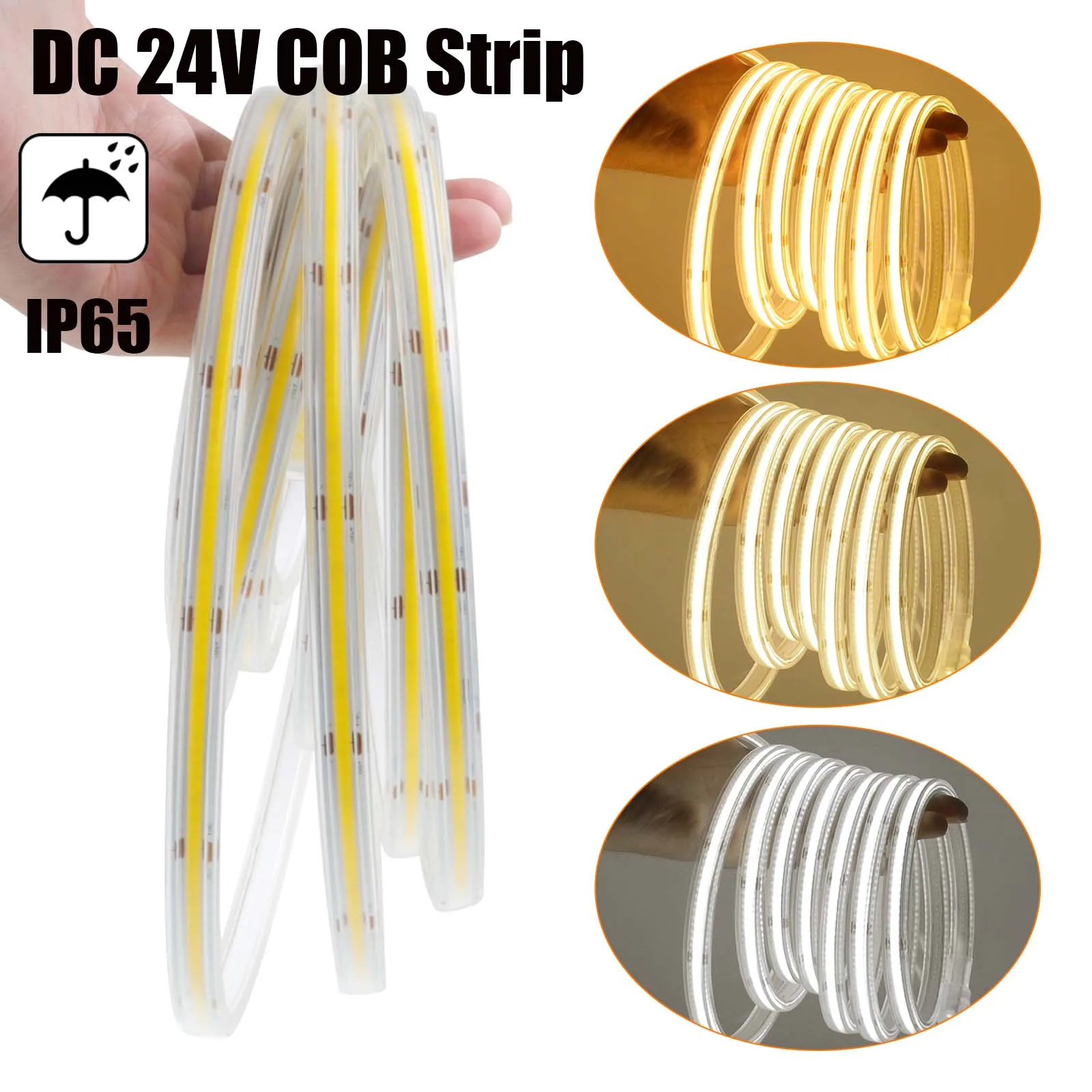 DC 24V COB LED Strip Light IP65 High Density Linear Lighting 320Leds/M Flexible Tape Warm Natural White Room Decor