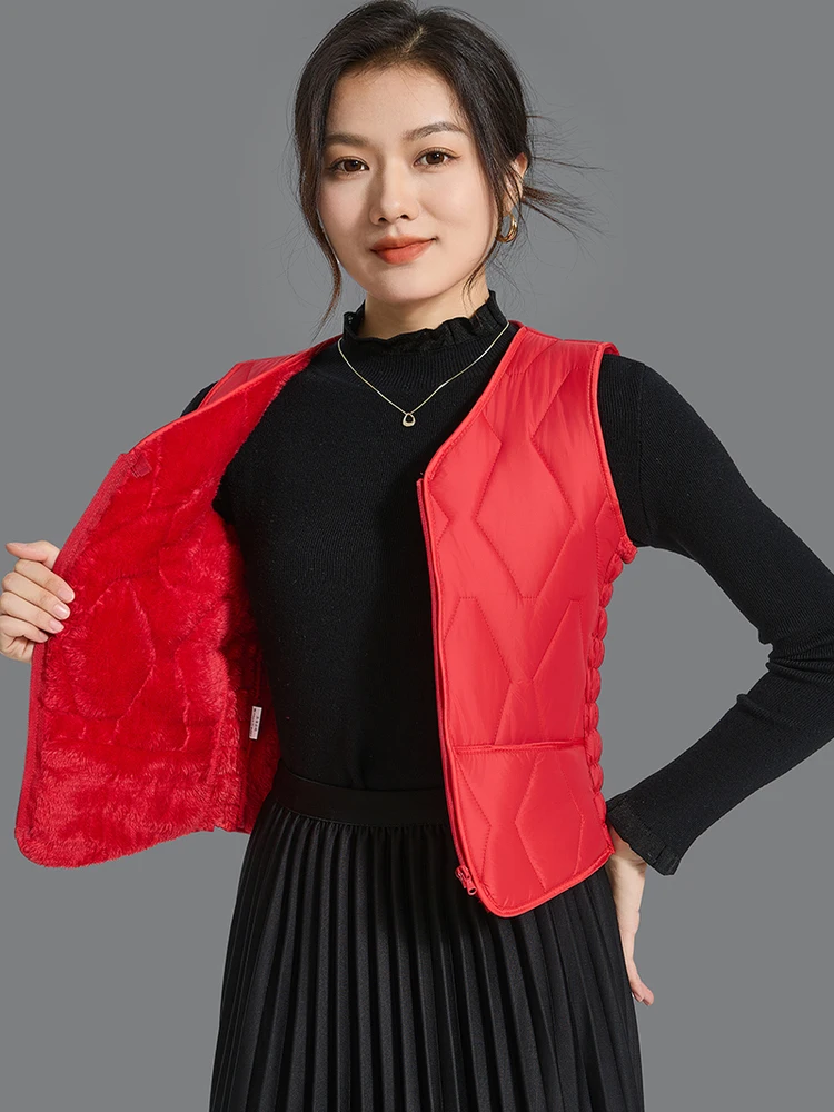 Gilet in Cotone Foderato per Donna, Novità Autunno 2023, Caldo Abbigliamento Interno, Fibra di Poliestere con Scollo a V