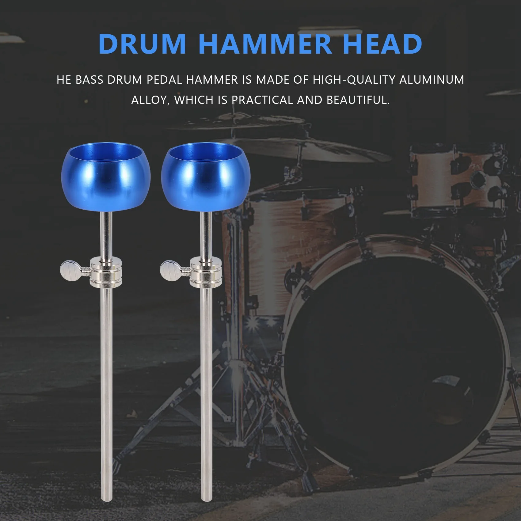 2Pcs Bass Drum Pedal Beater Aluminum Alloy Hammer Percussion Instrument Accessory Parts,Blue