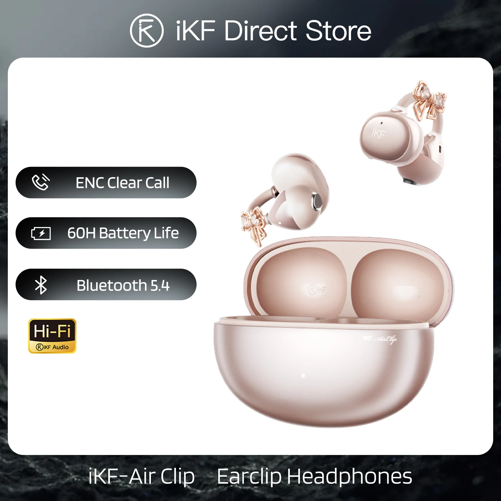 

iKF Air Clip Ear Clip Earphones Bluetooth 5.4 Earbuds ENC Clear Call HiFi 3D Spatial Audio 60H Battery Life APP Control Gift Box