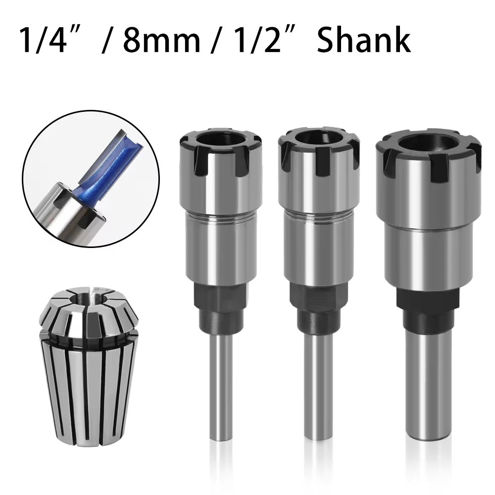 Juego de extensiones de brocas para router de 1/4" (8mm) y 1/2" con pinza ER para uso en máquinas de grabado y recorte de madera