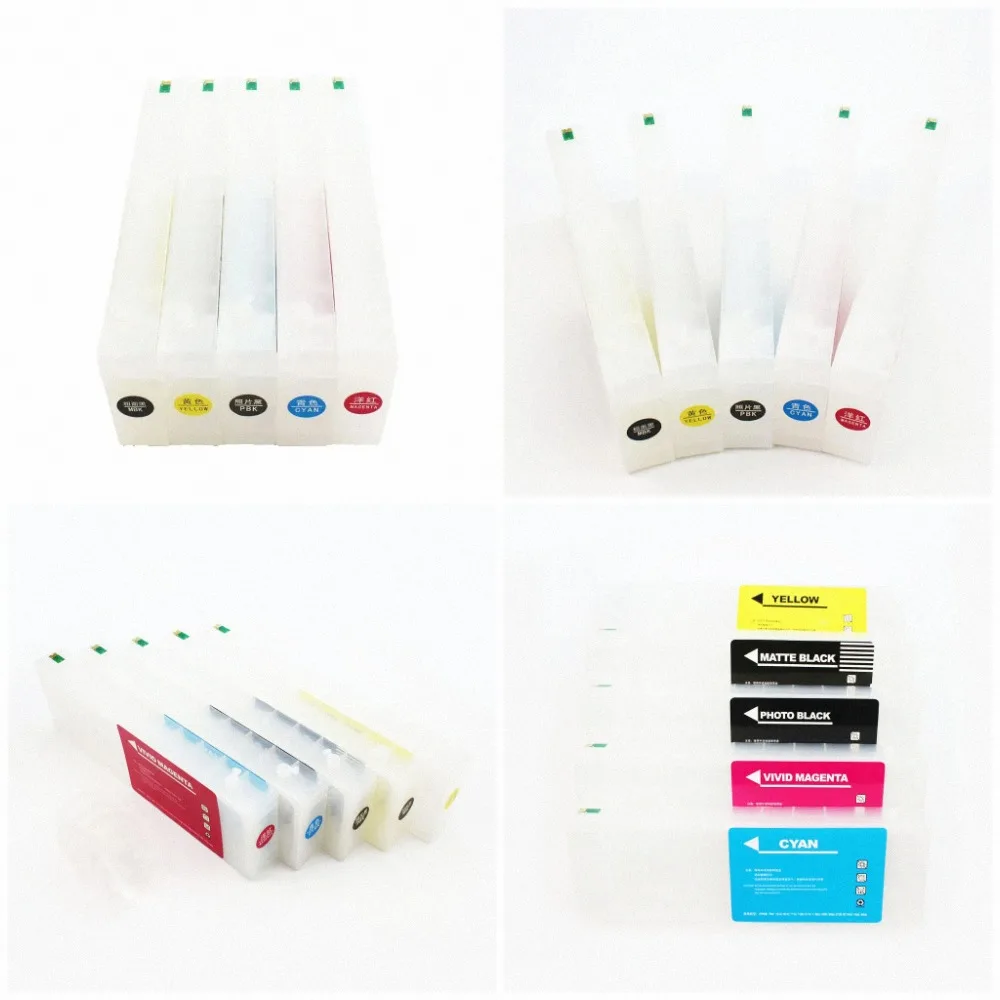 5 Colors 700ml Empty Refillable Ink Cartridges with Chip T6361-T6365 T6368 for Epson Stylus PRO 9700 7700 9710 7710 printer