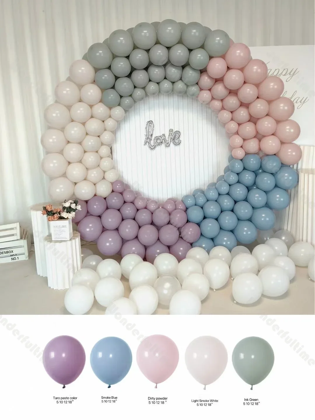 5/10/12/18in Retro Balloons Smoke Blue Taro Paste 1st Birthday Backdrop Ink Green Dusk Pink Baby Shower Wedding Balloon Decor