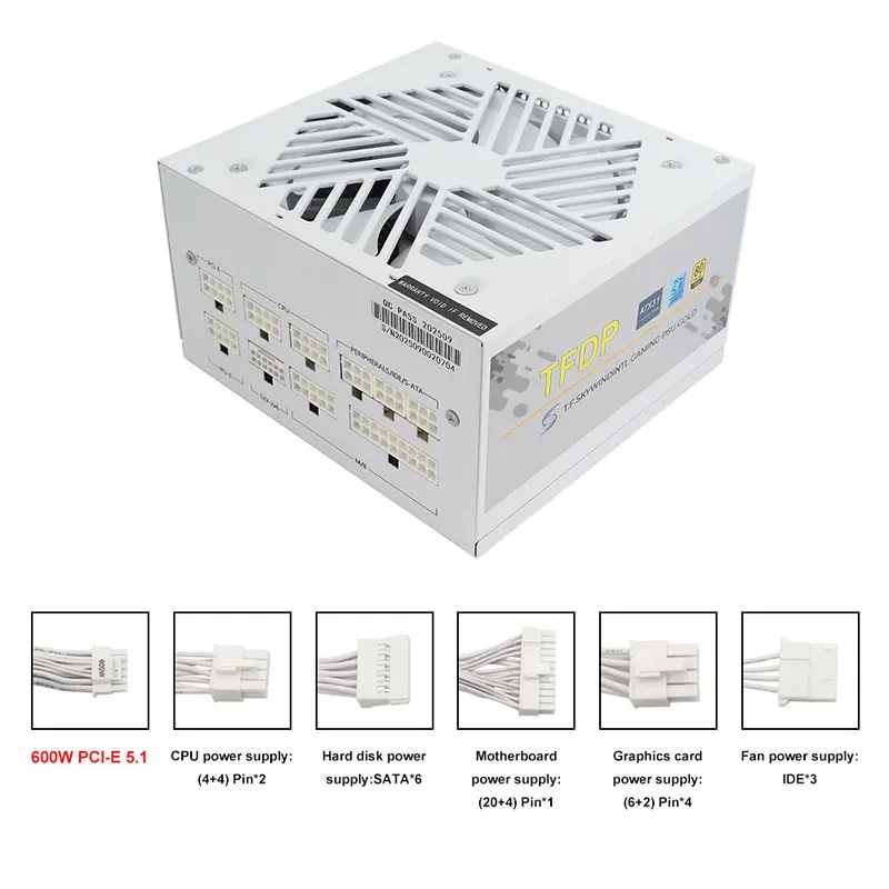 

Блок питания для ПК T.F.SKYWINDINTL 1000W 80 PLUS GOLD PCI-E 5.1 с активным PFC, белый, в наличии