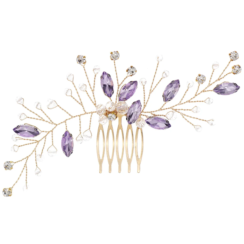 Retro Handmade Beaded Five-tooth Hair Comb with Purple Rhinestones (gold Hs-j6851gp) Combs for Wedding Bride Accessories Side