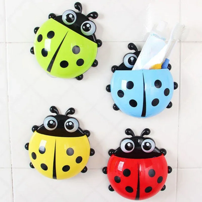 Cartoon Cute Ladybug Toothbrush Holder with Sucker Creative Tooth Toothpaste Storage Rack Organizer Kitchen Bathroom Accessories