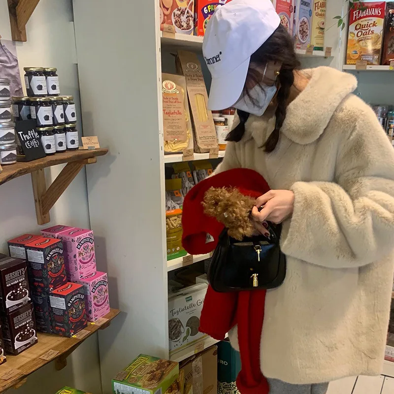 Faux Fur Coats Women Mid Length Coat Elegant Overcoat Thick Warm Y2k Streetwear Warm Jackets Outerwear 2025 Autumn Winter