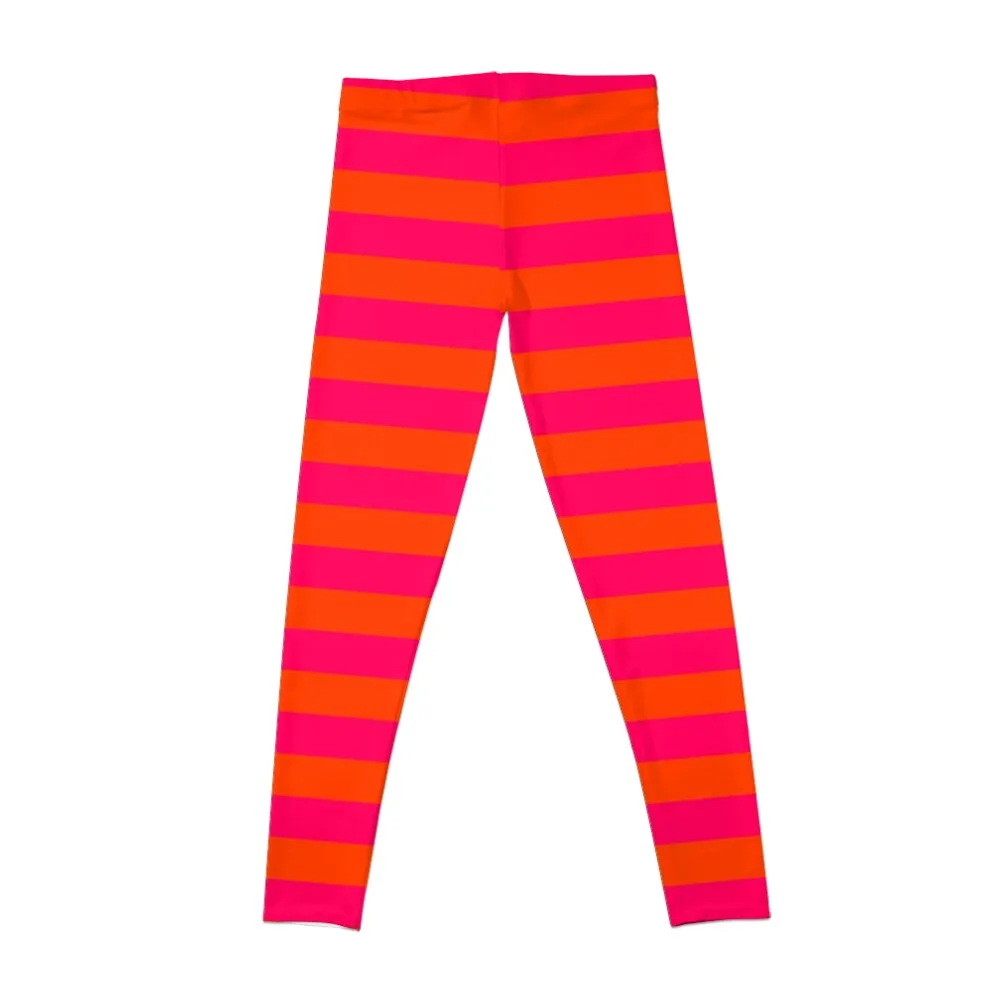 Orange Pop and Hot Neon Pink Horizontal Stripes Leggings gym clothing gym's sportswear Women's gym Fitness woman Womens Leggings