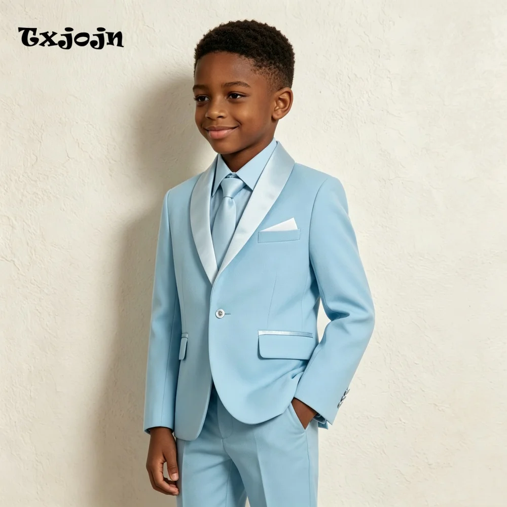 Formal Boys Suit Fashion Blue Homecoming Tuxedos 2-piece Set Trend Shawl Collar Jacket Single Button Blazer Pants for Party