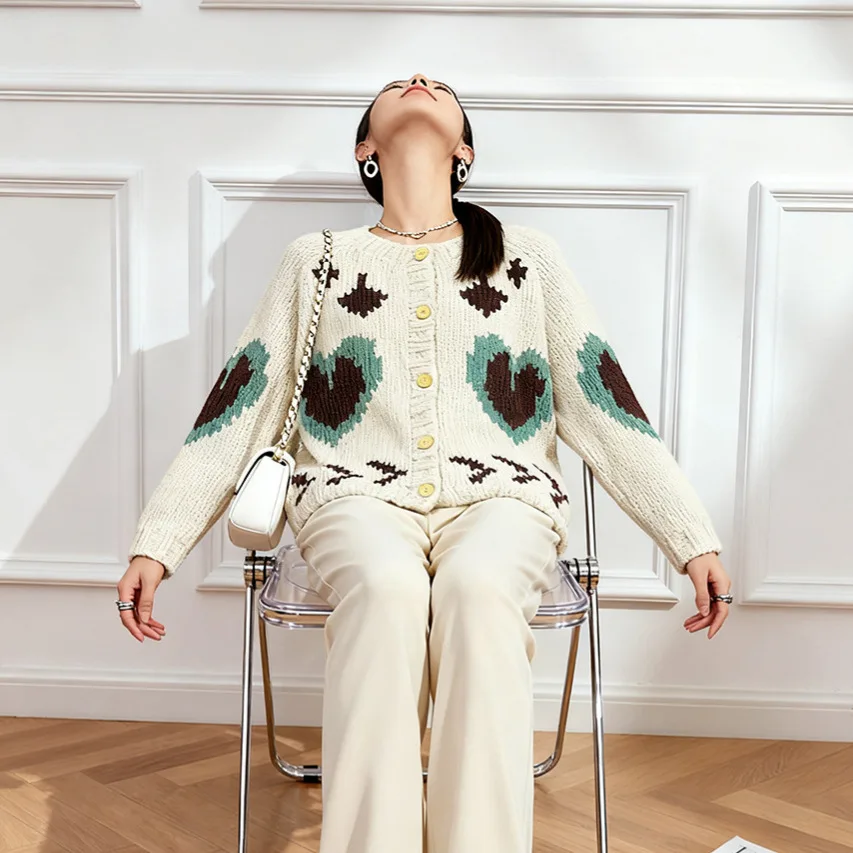 

Жаккардовый вязаный кардиган в стиле ретро, женский свободный свитер с вышивкой на осень и зиму