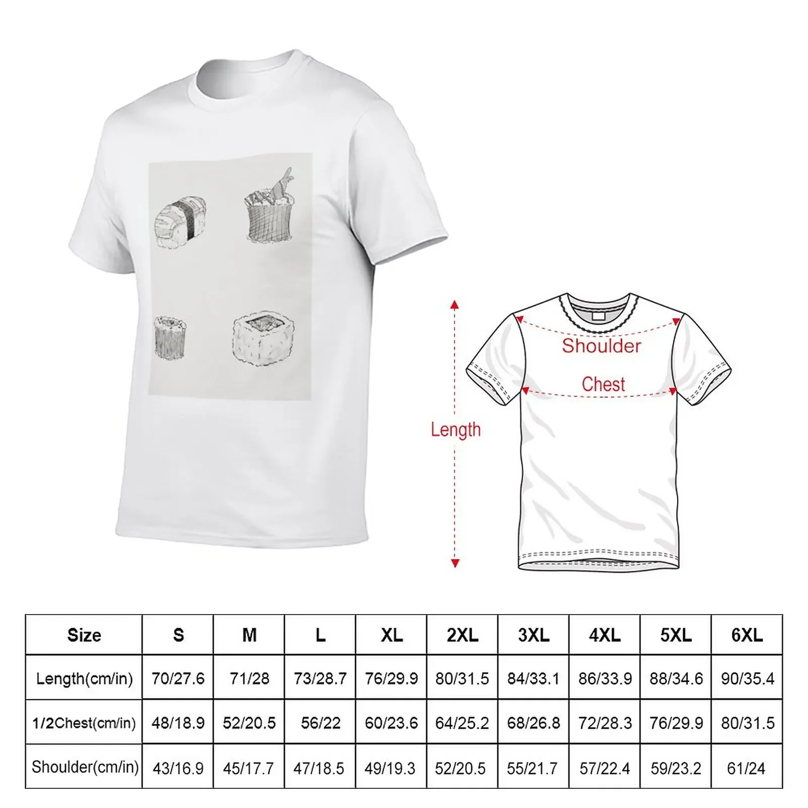 Yummy Monochrome Sushi Print T-Shirt sublime cute tops Aesthetic clothing men graphic t shirts