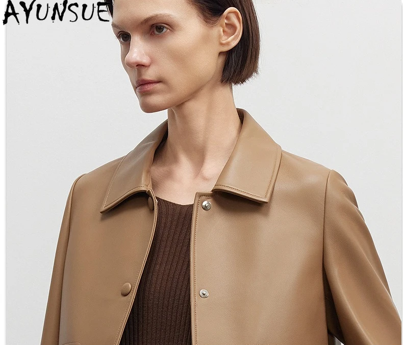 AYUNSUE chaqueta de cuero genuino para mujer 2025, chaquetas de piel de oveja Natural para mujer, ropa de primavera y otoño, ajustada, ajustada, informal