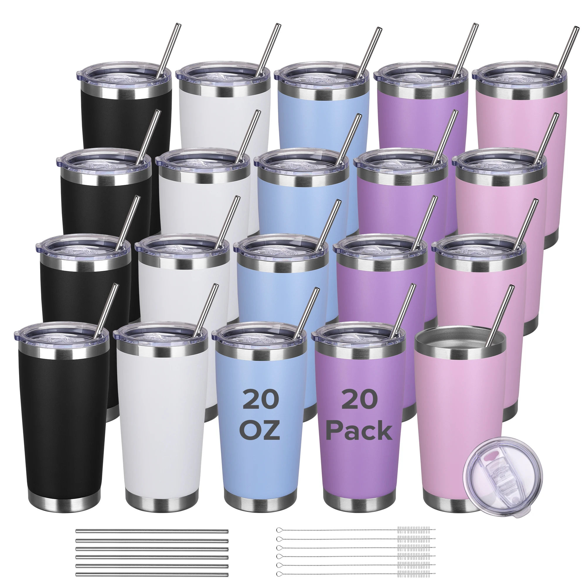 20 Pack 20 oz Powder Coated Double Wall Vacuum Insulated Travel Coffee Mug, For Laser Engraving & UV DTF,Cold and Hot Drinks