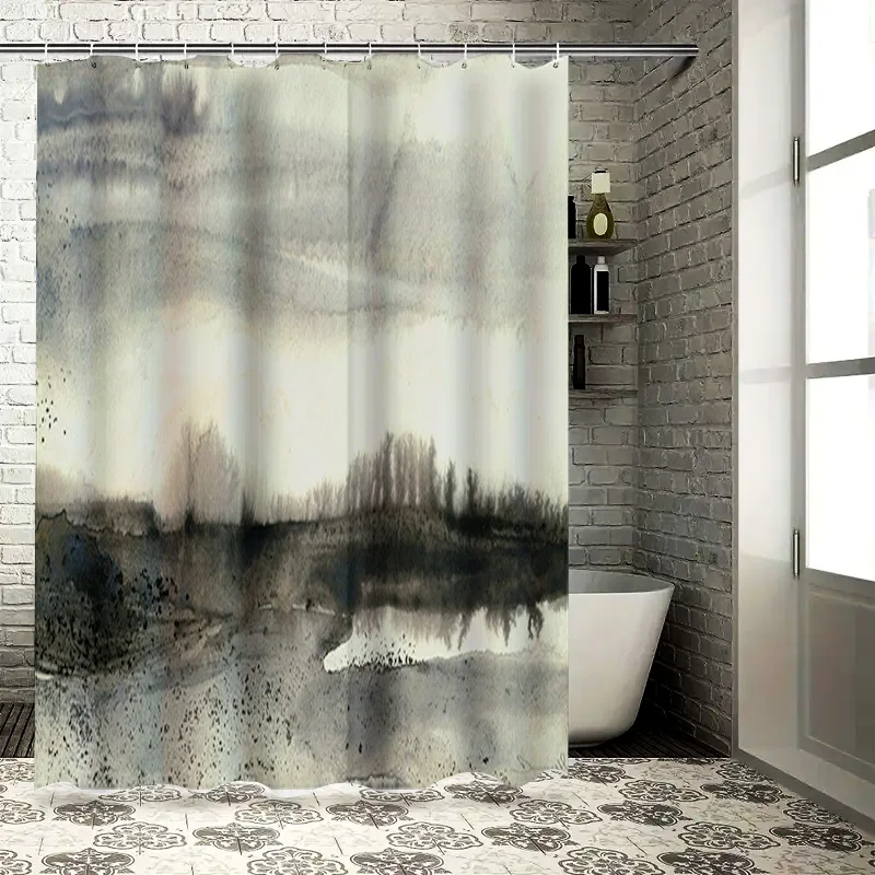 

Luxury Watercolor Print Shower Curtain Soft Fabric with Hook Rings for Bathroom Decor