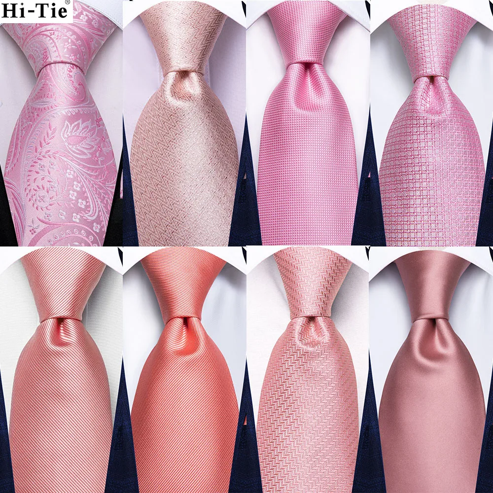 

Hi-Tie Designer Solid Peach Pink Silk Wedding Tie For Men Gift Mens Necktie Set Handky Cufflink Fashion Business Party Dropship