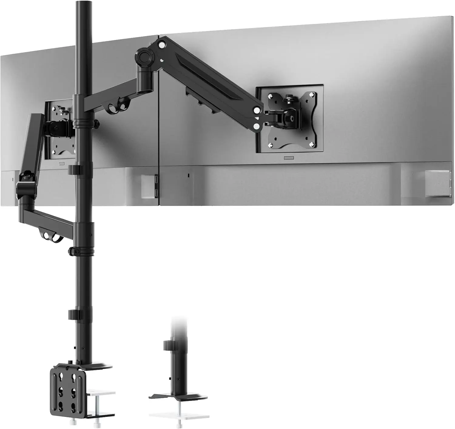 Vertical Dual Monitor Stand for 17-40 Inch Screens, Extra Tall Fully Adjustable Gas Spring Arms, 26.4 lbs Capacity per Arm, VESA