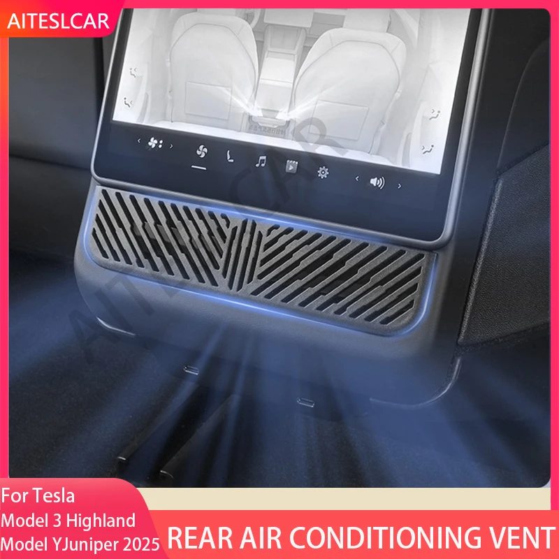 For Tesla Model Y Juniper Rear Air Vent Cover Model 3 Highland Armrest Box Back Conditioner Outlet Filter Grille Protector Cover
