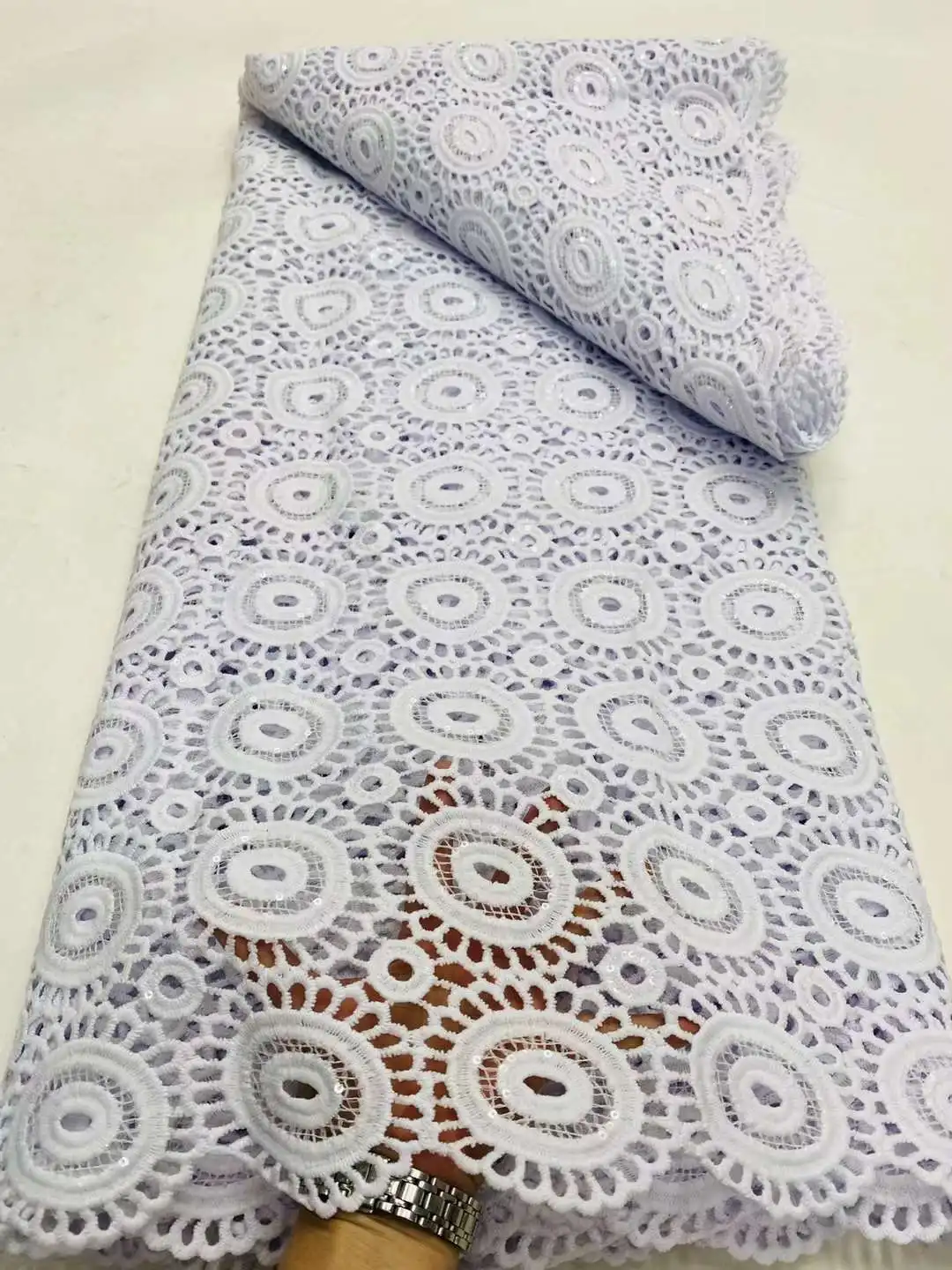 Tela de encaje guipur blanco, tela de encaje de cordón africano con piedras, tela de encaje nigeriano, encaje Souble de agua, 5 yardas para vestido de fiesta