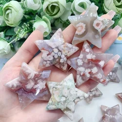 Natural Cherry Blossom Agate Star Statue, Home Decoration 	 D1380-01