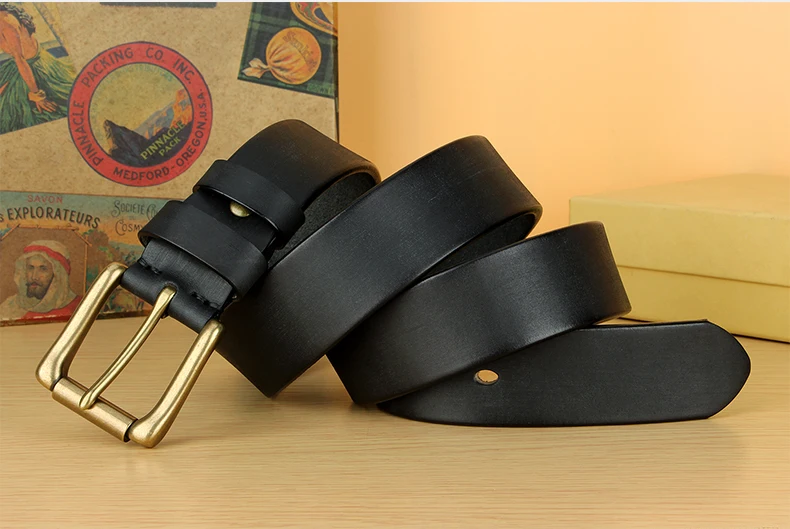 5 mm breiter Herren-Gürtel aus Vollnarbenleder, strapazierfähiger Herren-Arbeitsgürtel, Herren-Gürtel mit hochfester, massiver Messingschnalle, brauner Gürtel – Detail 6